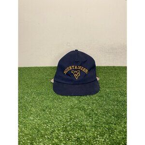 Vintage West Virginia Mountaineers hat cap snap back blue yellow football mens